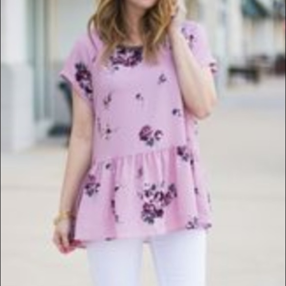 Purple Floral Peplum Blouse | Size Medium
